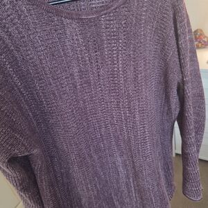 Waffle-Knit Long Sleeve Sweater - Plum